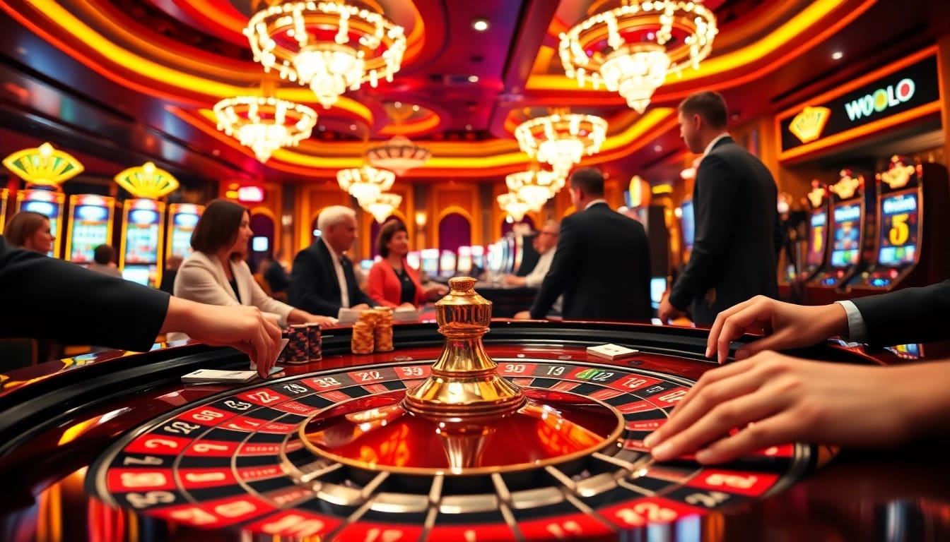 Daga themed casino scene featuring players at a roulette table with vibrant colors and luxury elements.