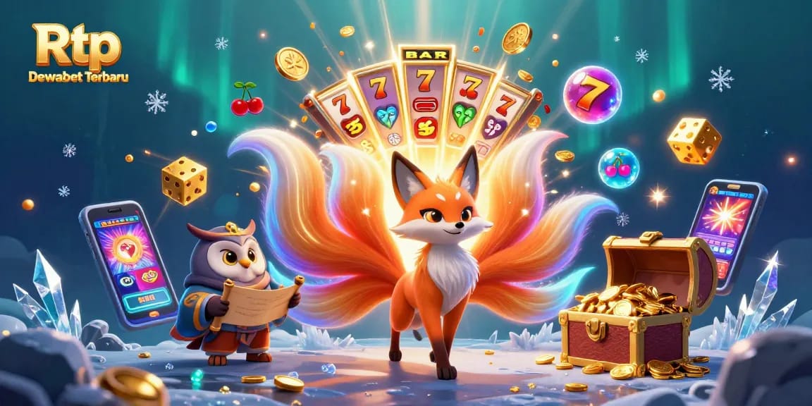 Experience the thrill with Rtp Dewabet Terbaru, showcasing vibrant gambling elements and winning symbols.