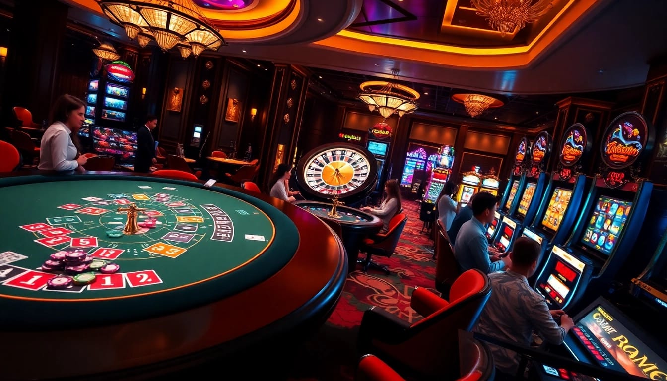 Exciting online gambling experience featuring Lô Đề Trực Tuyến with poker, roulette, and casino visuals.