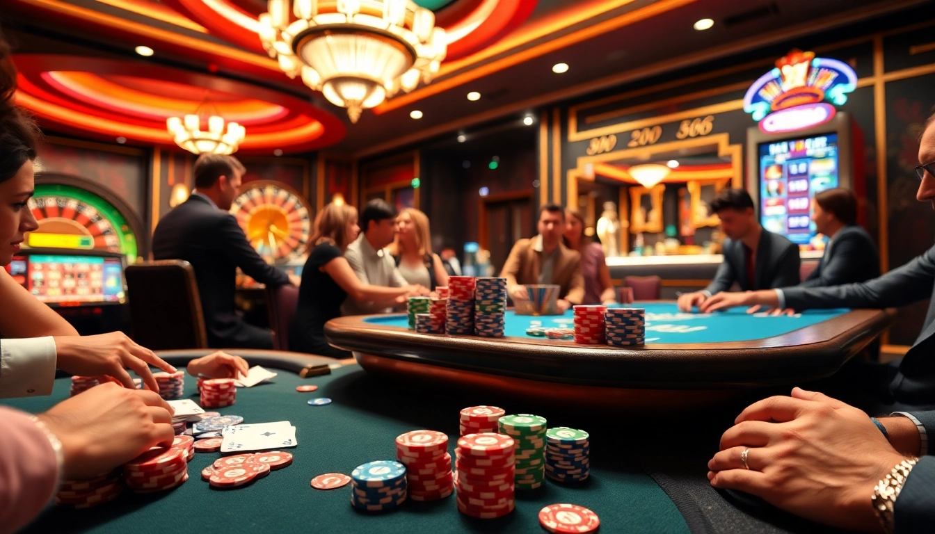 Experience thrilling gameplay at https://mn88.ltd/ with vibrant casino tables and excited players in a luxurious setting.