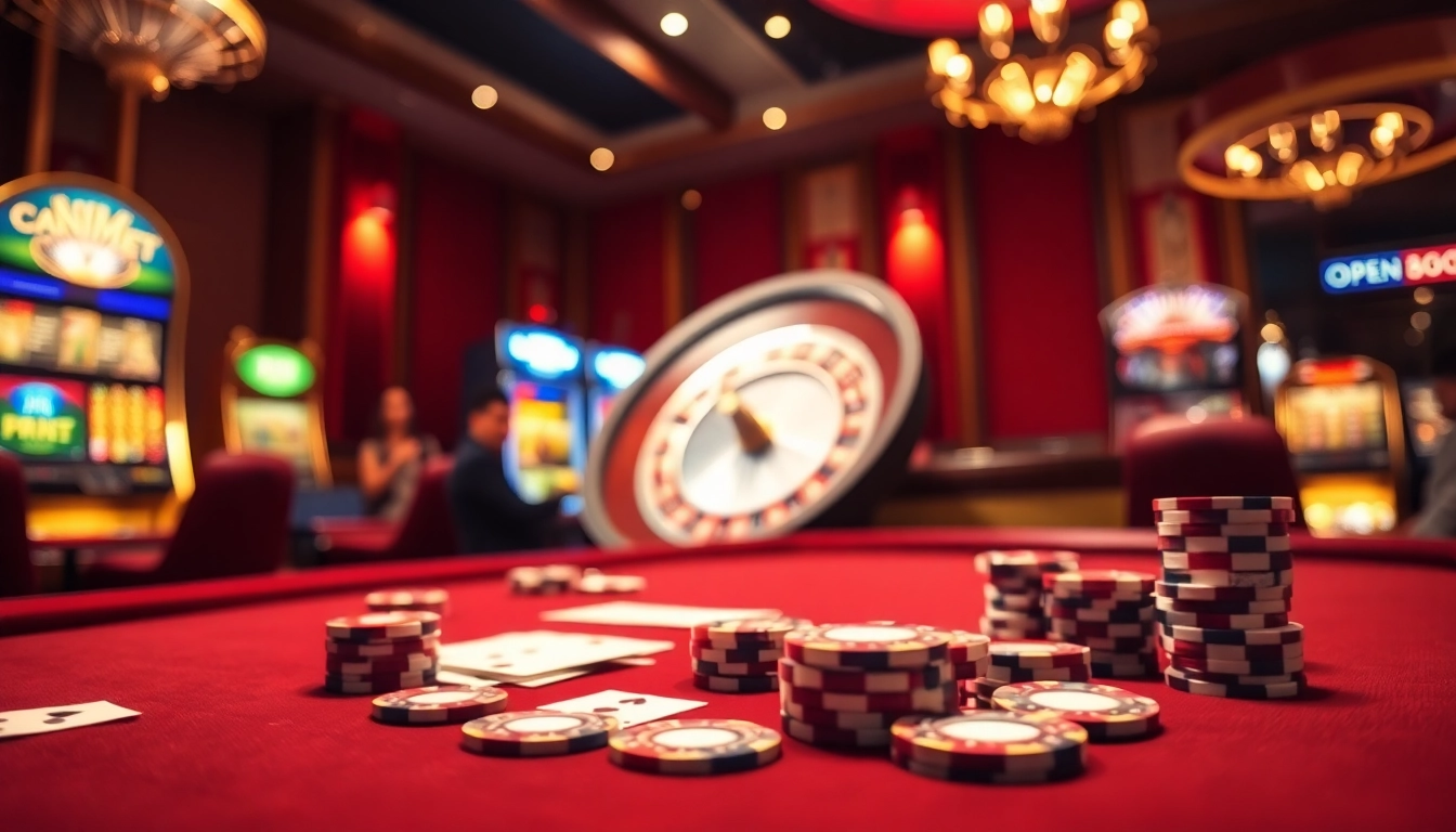 Players enjoying a thrilling casino experience at open88.com with vibrant games and luxurious decor.