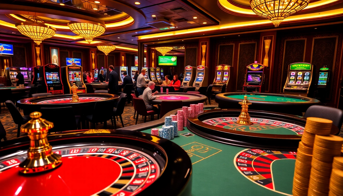 Exciting casino scene at Hello88 showcasing roulette and poker games.