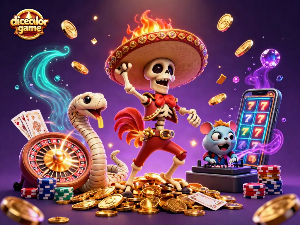 Experience the thrill of the dicecolorgame with vibrant characters and dynamic visuals in this immersive casino illustration.