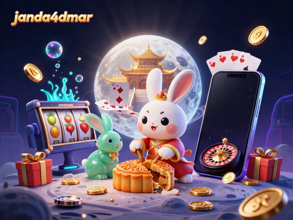 Permainan slot interaktif bersama janda4dmar dengan simbol buah di permukaan bulan dan kelinci jade.