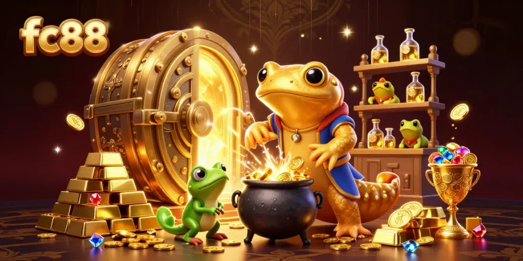 Experience thrilling wins at fc88 with a captivating alchemist scene, radiating gold and excitement!