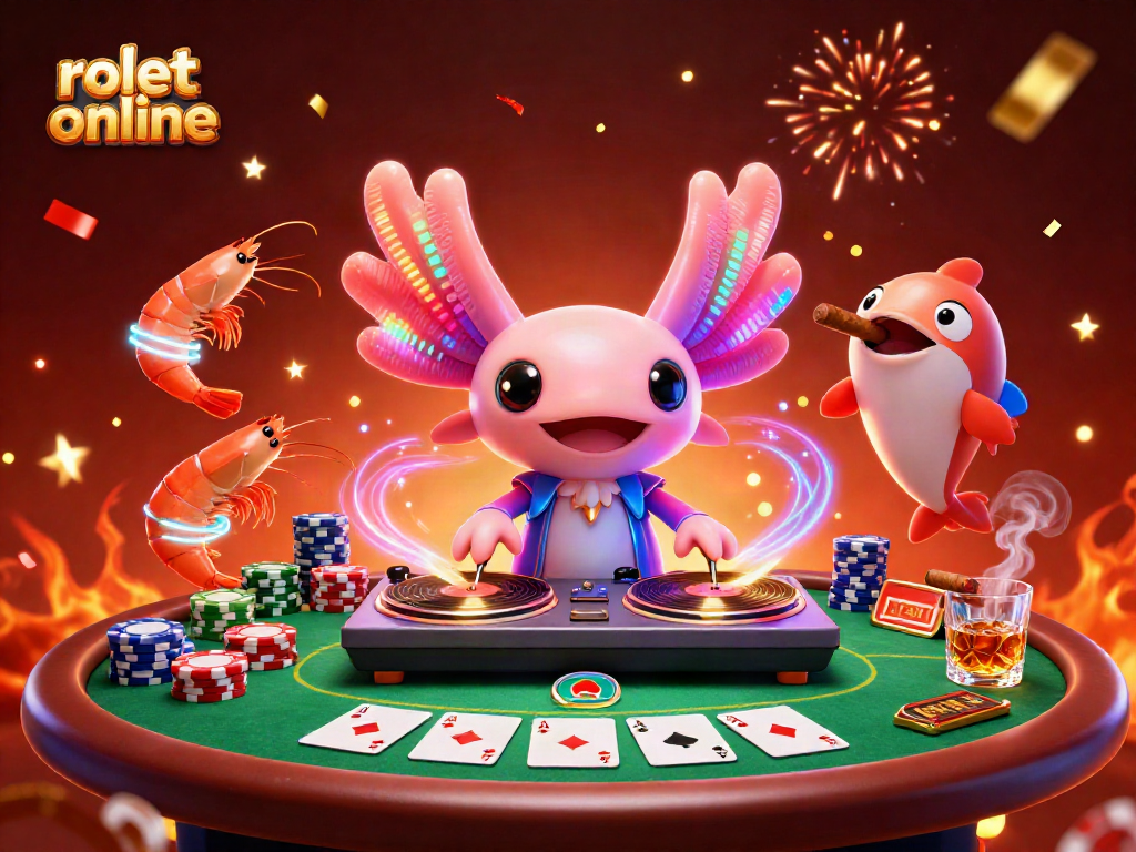 Experience thrilling rolet online excitement with a vibrant casino scene featuring colorful characters and game elements.