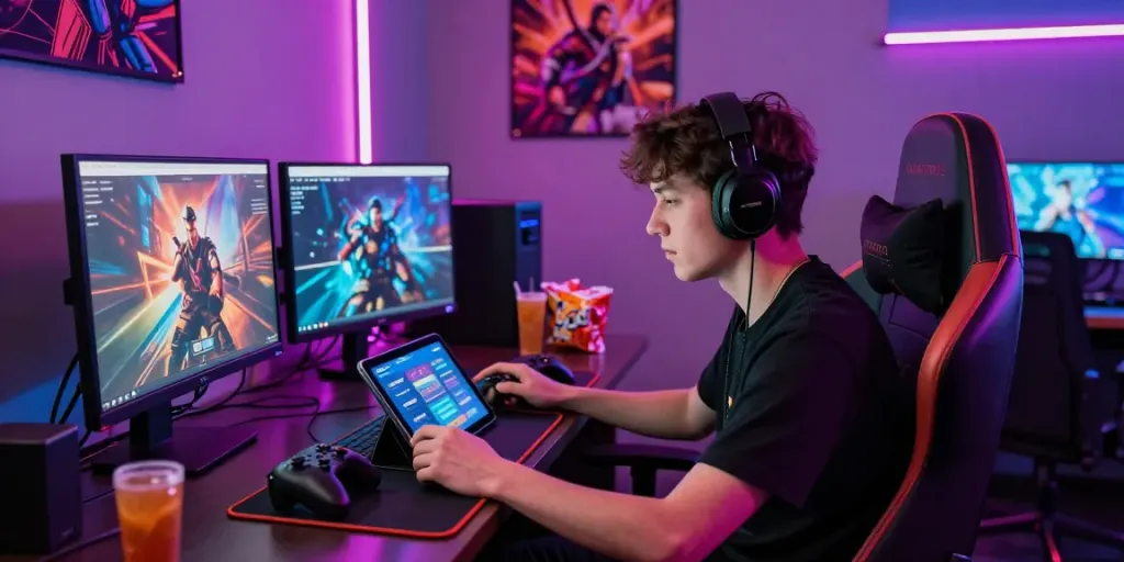 Dynamic gaming setup showcasing ORION88 app in an engaging environment.