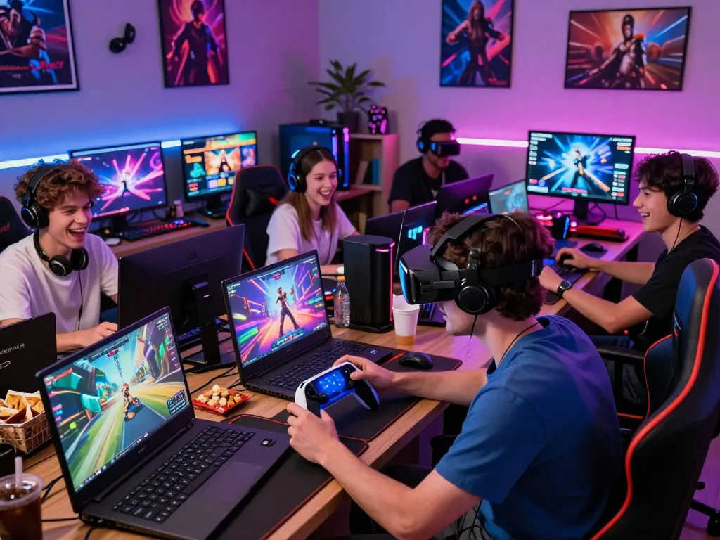 Intense gaming session with players exploring exciting porn games in a lively atmosphere