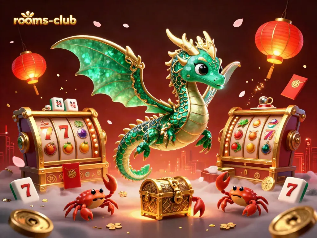 Permainan yang menampilkan rooms-club dengan naga laut bercahaya, simbol slot, dan elemen kasino