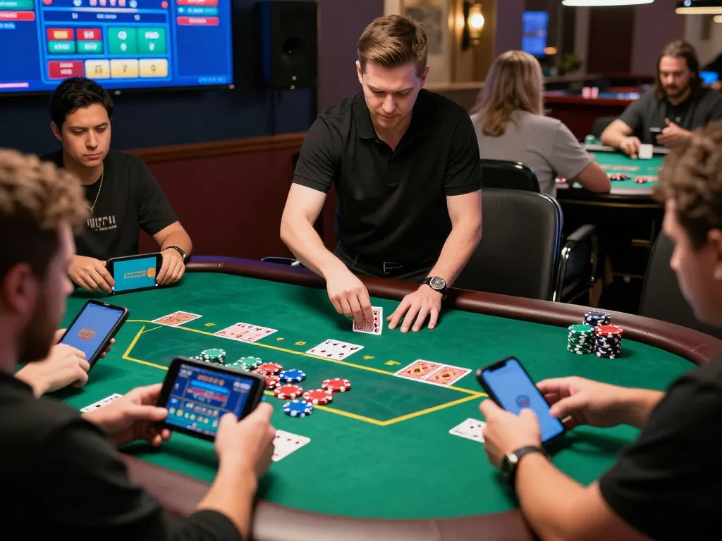 Engaging online players placing bets at 789win live dealer poker game with vibrant atmosphere