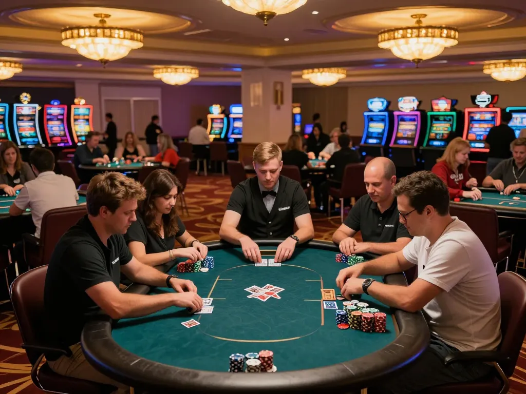 Engaging poker tournament scene showcasing players at tables on https://dohistory.group/ with chips stacked and cards in play.