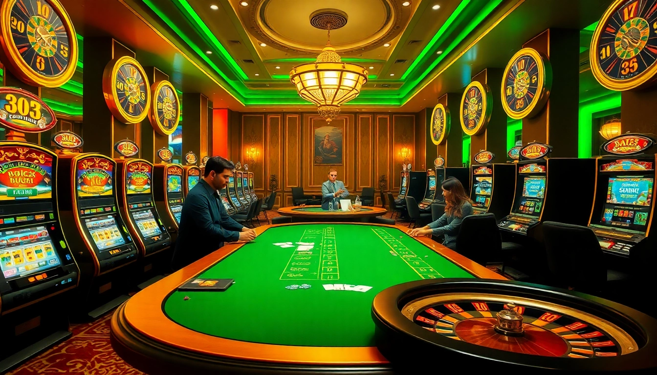 Engage in thrilling gaming experiences at 33WIN trang chủ with vibrant casino elements like tables, chips, and cards.