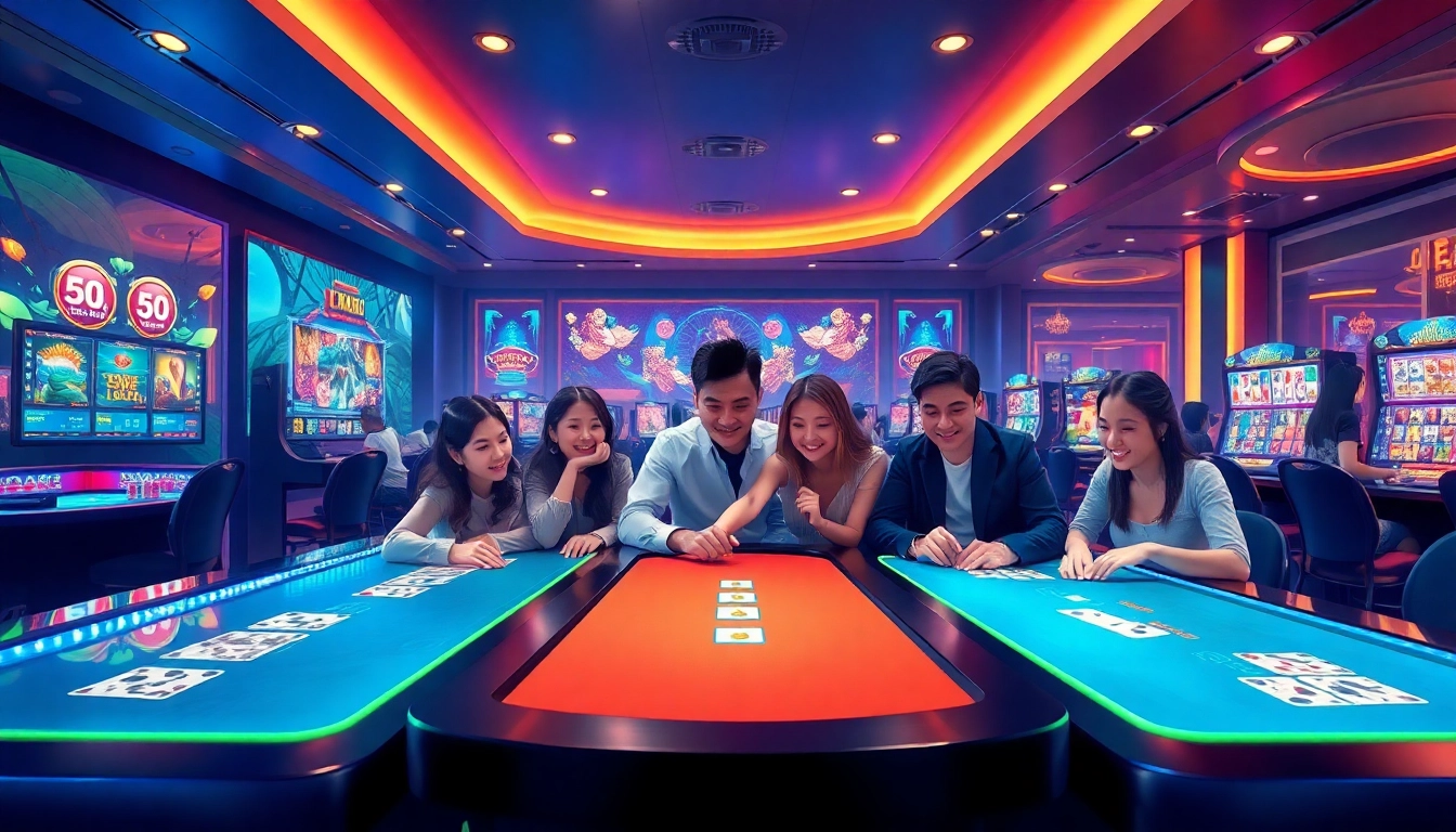 Experience the excitement of Game bài Nhatvip in a vibrant online casino setting, featuring diverse players engaging with dynamic games.