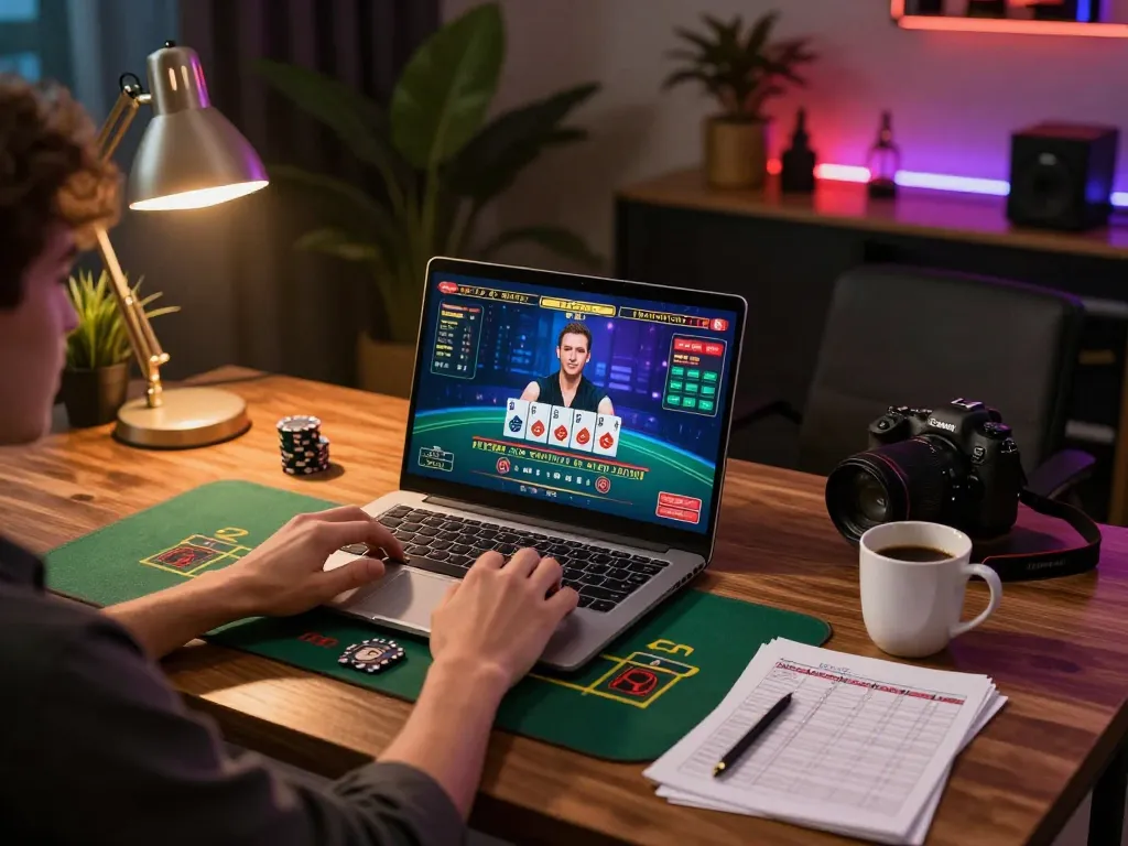 Strategi permainan KING55 dalam aksi di laptop selama sesi blackjack online yang menarik.