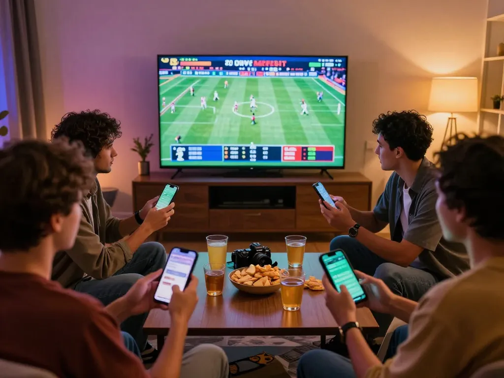 Friends enjoying the debet betting experience while watching live sports events.