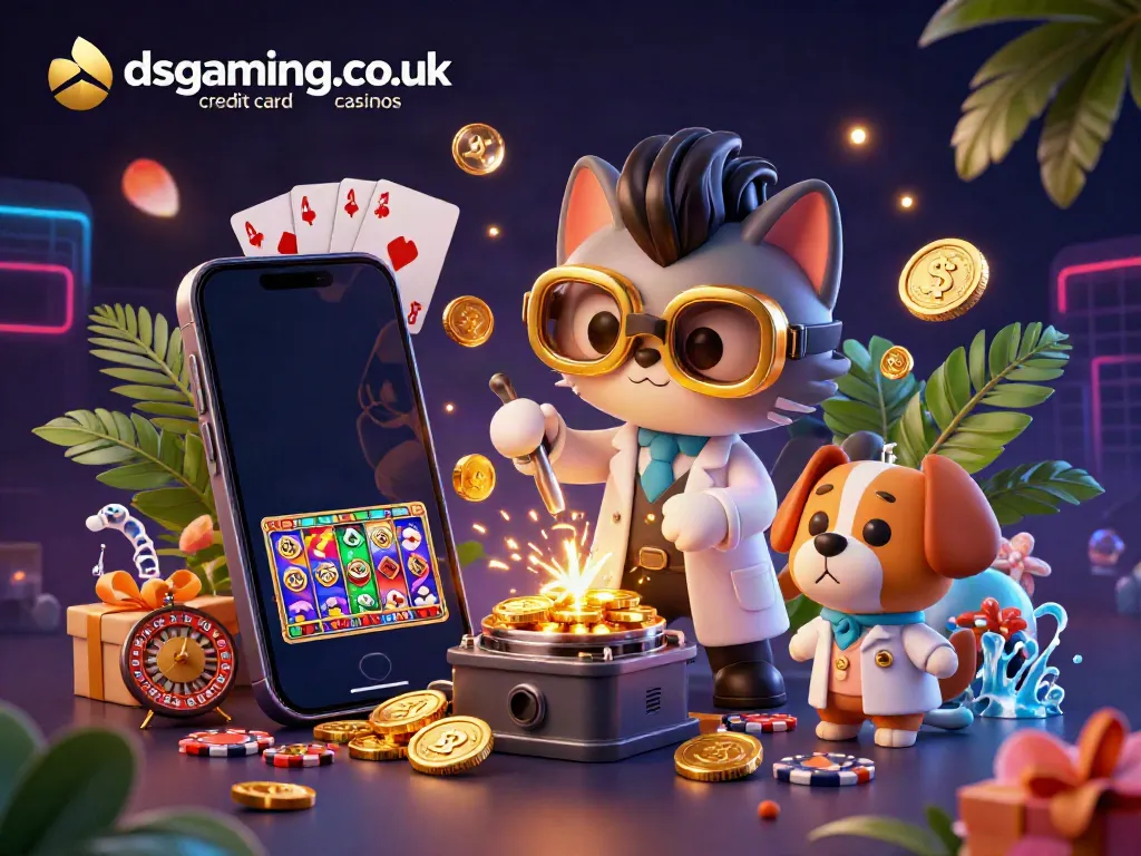 Engage in action at dsgaming.co.uk credit card casinos with a vibrant 3D cartoon scene filled with game excitement.