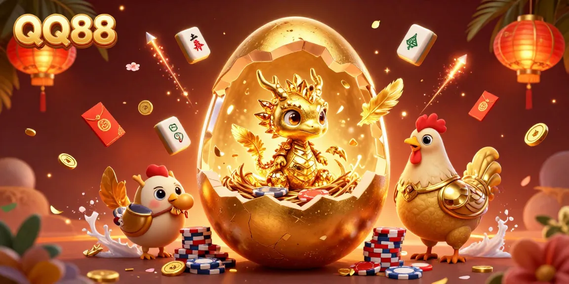 Engage in thrilling gameplay at QQ88 with a golden dragon guarding treasures in a vibrant casino world.