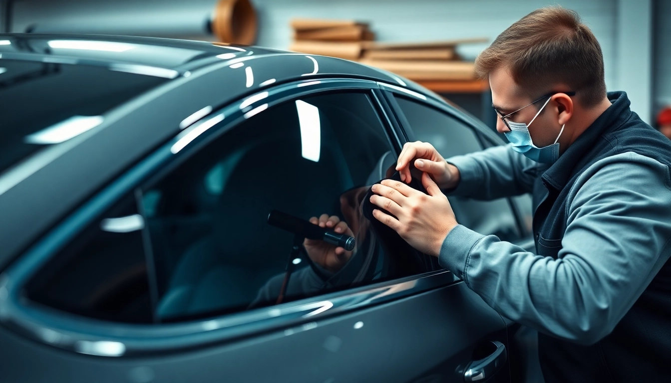 Best window tint Chattanooga TN service expertly applied on a car's windows in a professional shop.