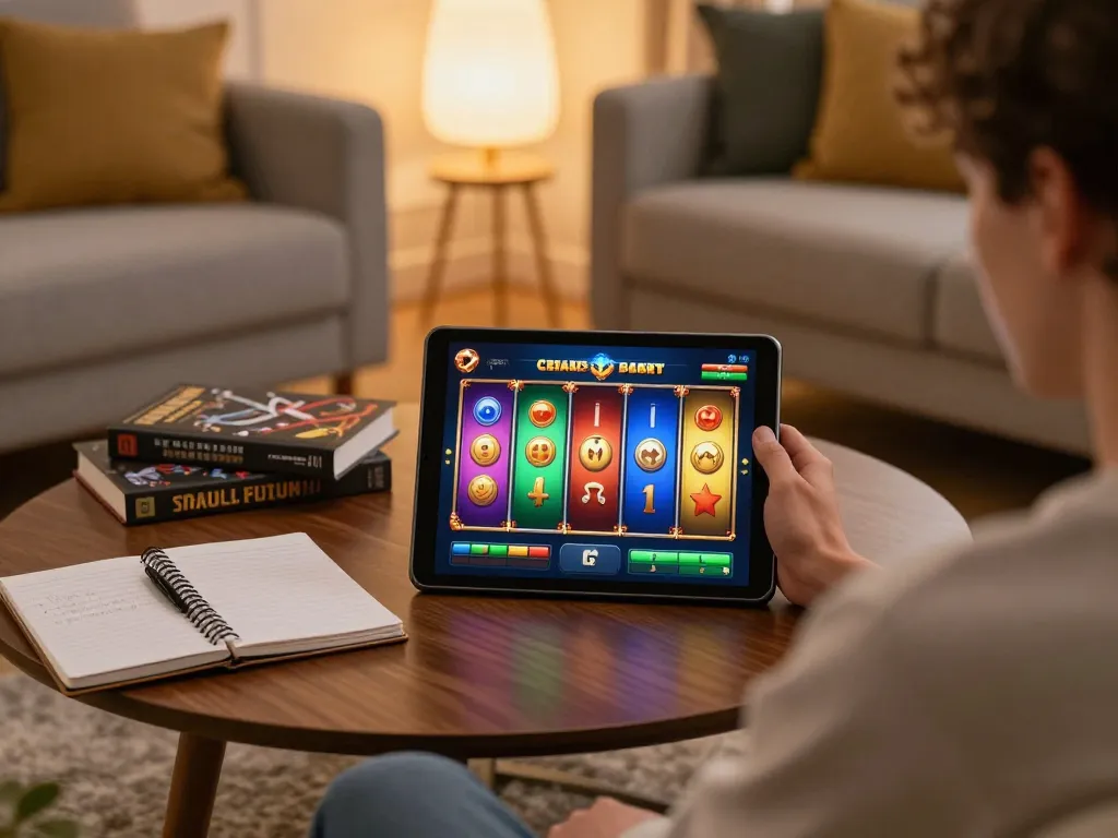Experience exciting gameplay at PLANET88 with a player engaging in an online slot game on their tablet.