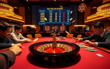 Dynamic scene of players engaging at a casino table, focusing on keo nha cai 5 betting excitement and strategy.