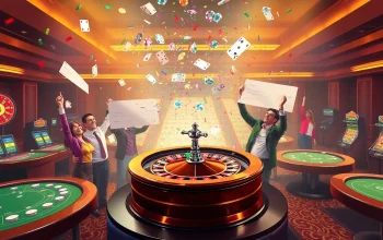 Celebration scene depicting the explosion of a prize-winning lottery at a lively casino event.