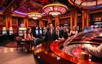 Exciting gaming experience at 33win casino with vibrant poker, roulette, and slot machines.