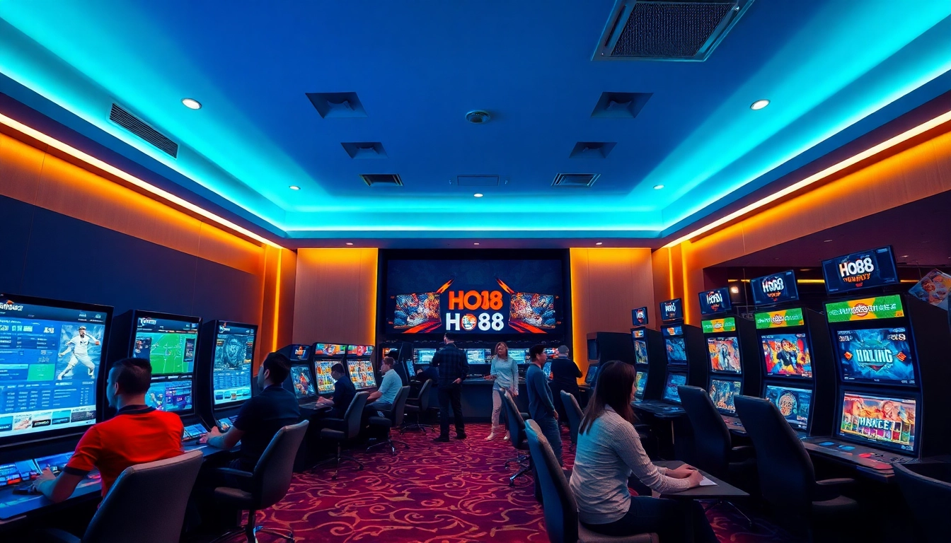Ho88 gaming lounge showcasing online betting excitement and user-friendly interfaces.