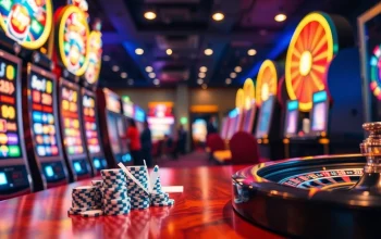 Situs bonus new member at a vibrant casino featuring players enjoying slot machines and a roulette wheel.