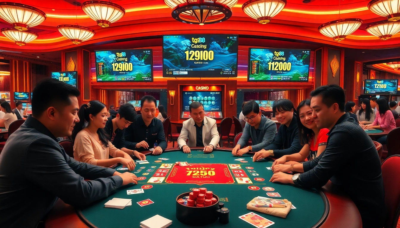 Players at a Tài Xỉu table celebrating wins at tg88 casino.