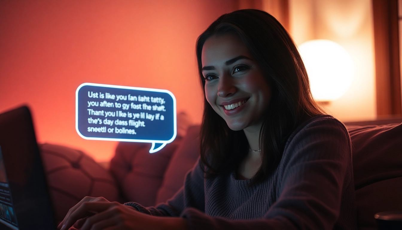 Engaging ai chat porn conversation in a cozy room with a digital AI interface.