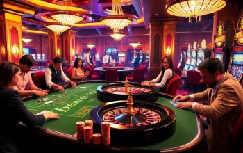 Exciting gaming scene at a casino highlighting bl555 brand with players at roulette and poker