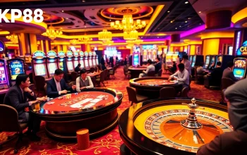 Winning at KP88 casino with vibrant gaming tables and slot machines