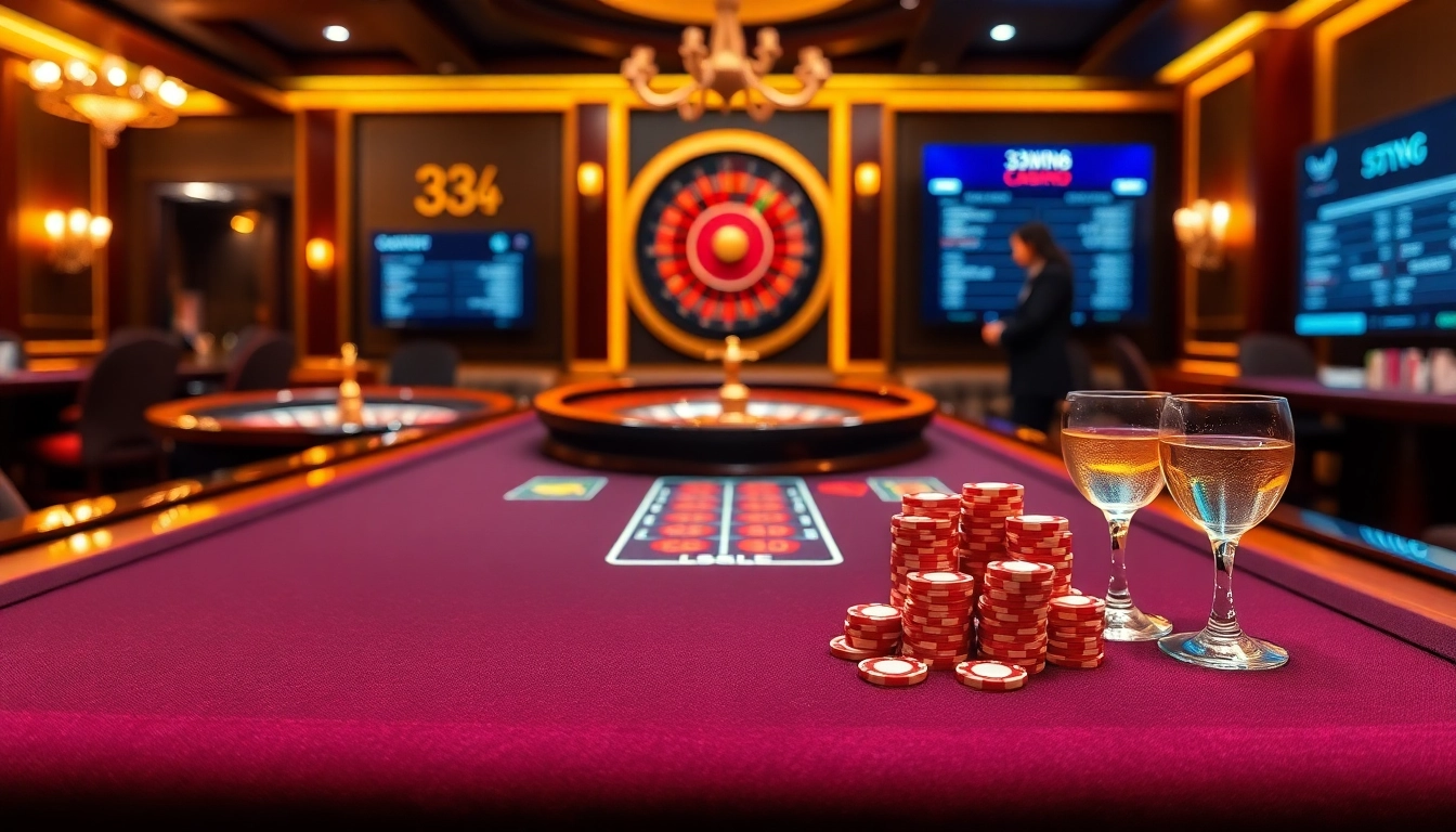 Experience thrilling poker action at 33win68 with vibrant chips and sleek casino tables.