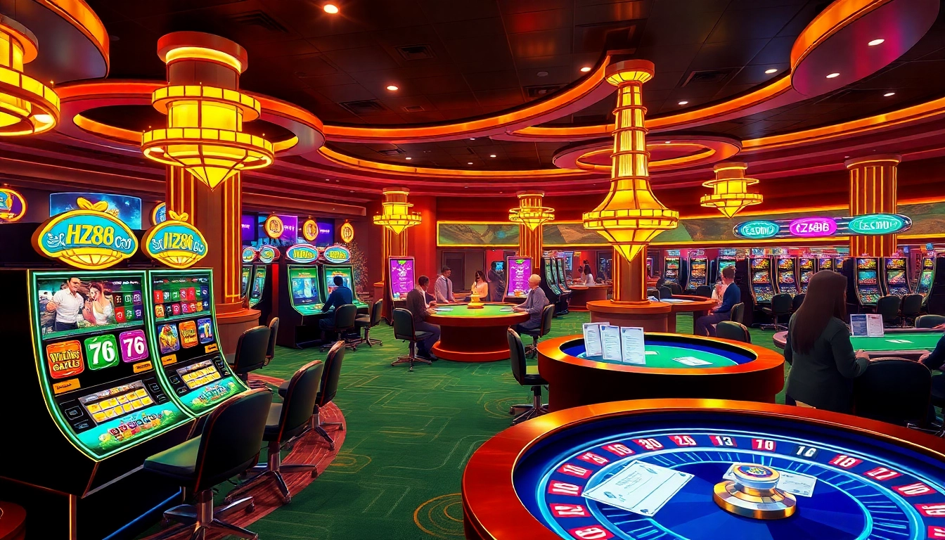 Engaged players enjoying games at HZ88 com casino, showcasing excitement and vibrant atmosphere.