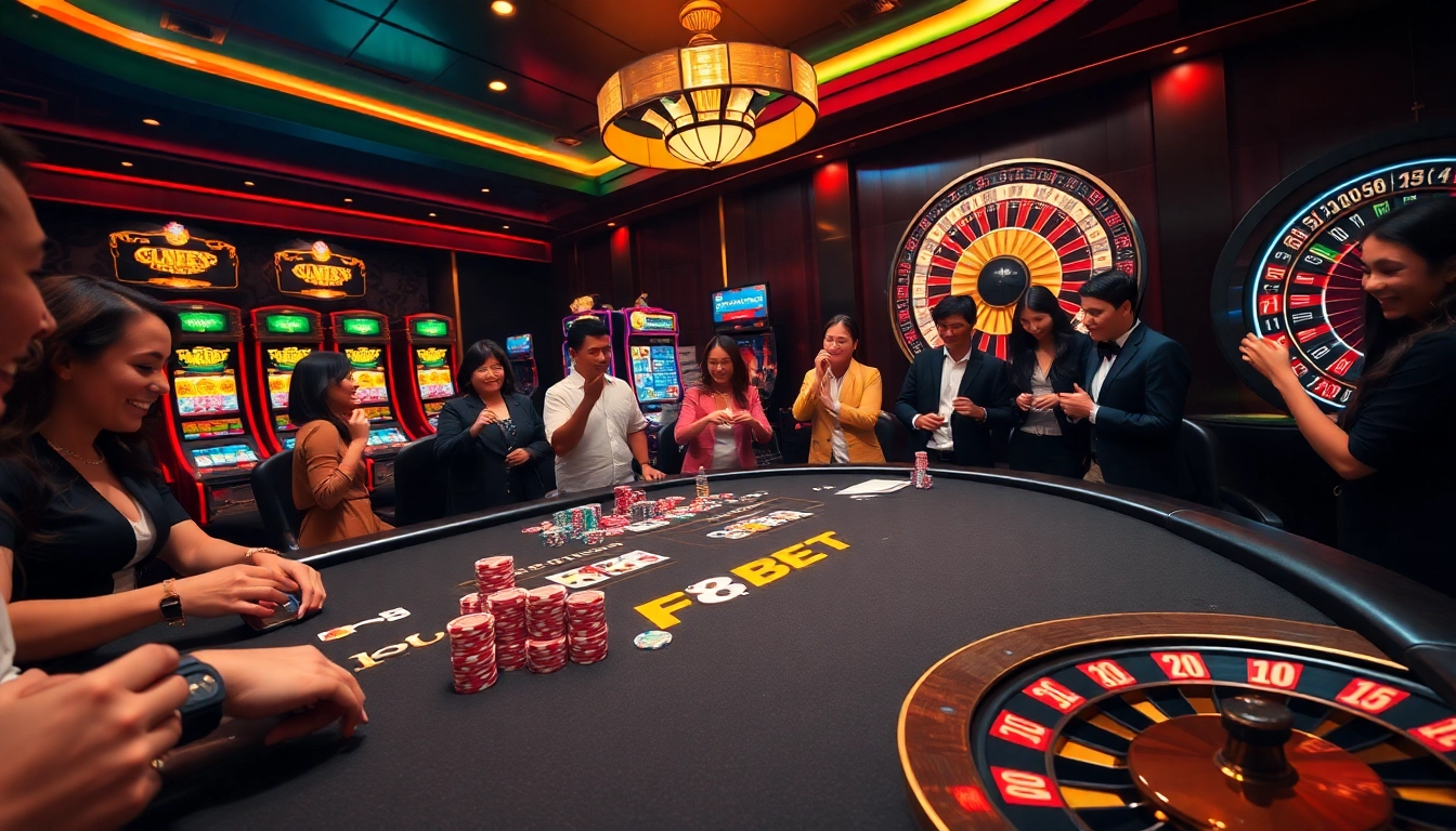 Experience the excitement of F8 BET at a luxury casino table with vibrant poker chips and cards.