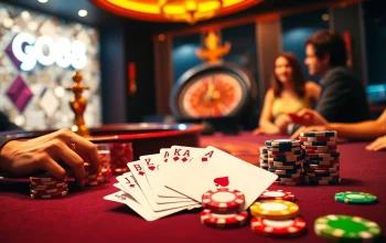 Action-packed gambling scene at GO88 casino, featuring poker tables and vibrant night lights.