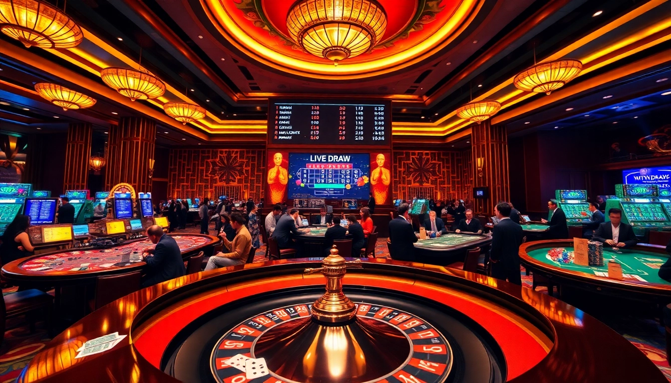 Experience the excitement of Live Draw Macau with real-time results displayed at an upscale casino.