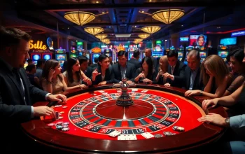 Situs11 players enjoying an exhilarating game at a roulette table surrounded by vibrant casino elements.