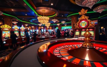 Experience the thrill of raja luck at a vibrant casino, with roulette and slot machines in action.
