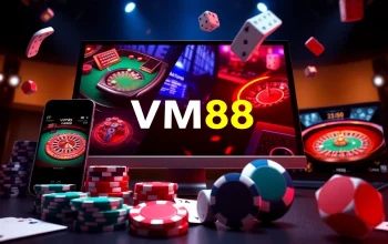 Engaging VM88 online casino screen displaying competitive betting odds and professional poker gameplay with vibrant chips