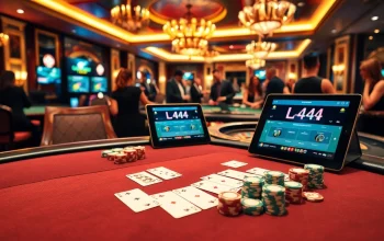 Experience the excitement of L444 with a vibrant casino scene filled with poker and betting action.