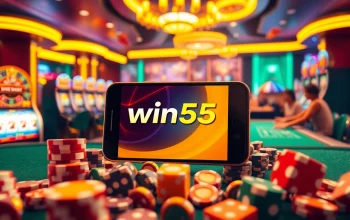 Experience seamless gaming with the win55 app amidst a vibrant casino atmosphere.
