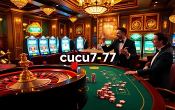 Engaged players enjoying a thrilling moment at cucu777 casino with roulette wheel and vibrant slot machines.