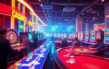 Kqxs lottery players enjoying a dynamic casino scene with modern terminals and traditional games.